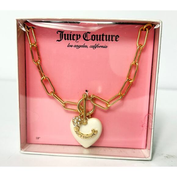 Juicy Couture Necklace Gold-Tone Heart Pendant Link Chain  -  New w/ Gift Box - Picture 1 of 2